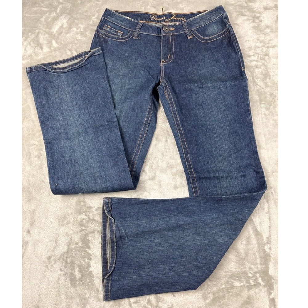 Guess Jeans Womens 29 Dark Wash Embroidered Back Pocket Low Rise Bootcut Denim